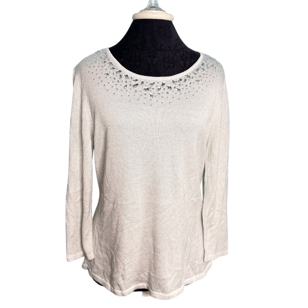 Ruby Rd White Silver Knit Blouse - image 1